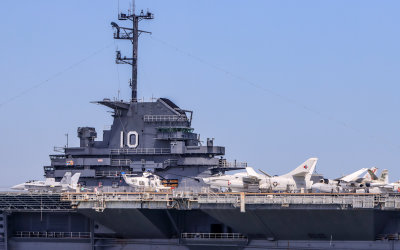 USS Yorktown superstructure and flight deck as seen from Patriots Point near Charleston South Carolina
