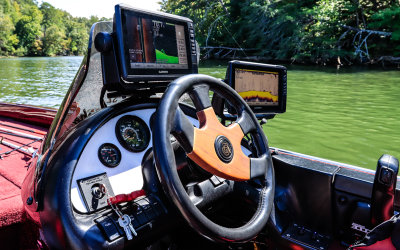 Control center on the fishing boat in Chickamauga Lake