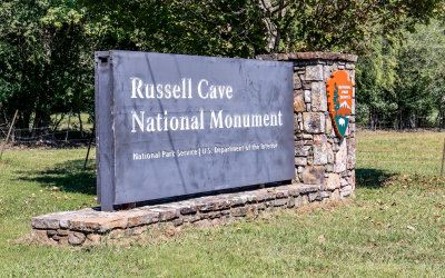 Entrance sign to Russell Cave National Monument 