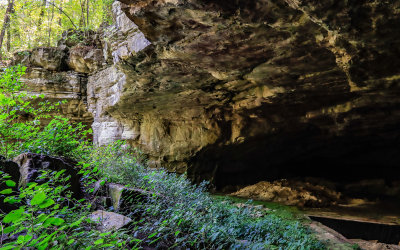 Shelter entrance and excavation pit in Russell Cave National Monument