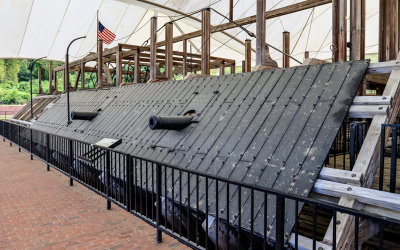 Two 32-pounder Navy smoothbore guns on the side of the USS Cairo in Vicksburg NMP 