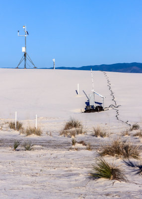 Park service equipment monitors the gypsum dunes in White Sands National Park
