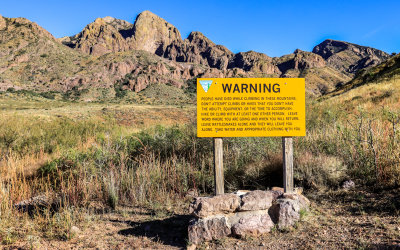 Warning sign at the beginning of the Dripping Springs Trail in Organ Mountains-Desert Peaks NM