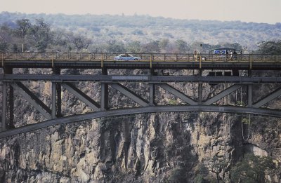 A close up of the Vicfalls bridge as seen from the Vic falls hotel.