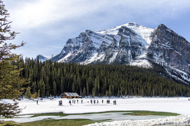 Lake Louise Boathouse and Fairview Mountain