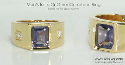 Men's Gemstone Ring, A Certified Iolite Gemstone 
