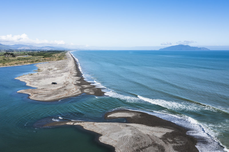4 May 2022  -aerial shot of the Otaki River Mouth in Autumn