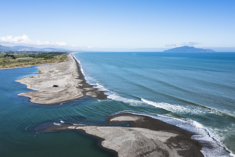 4 May 2022 -aerial shot of the Otaki River Mouth in Autumn