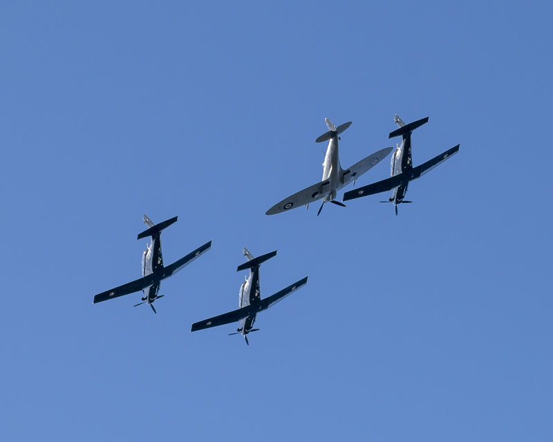 28 May 2022 - Flypast - Beechcraft T-6C Texan IIs and 1 Spitfire