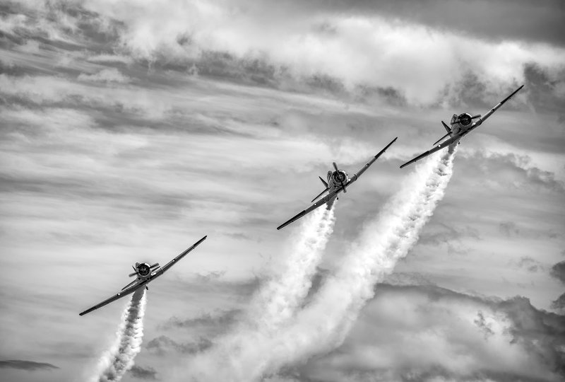 3 Harvards flying in formation - Wings Over Wairarapa 2015