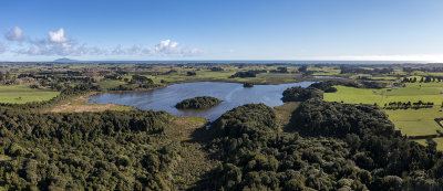A three shot aerial panorama of Lake Papaitonga in the Horowhenua