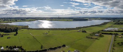 3 shot aerial panorama of Lake Horowhenua