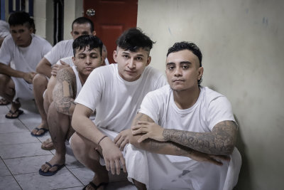 Inmates at the Policia Nacional Civil prison in San Miguel, El Salvador
