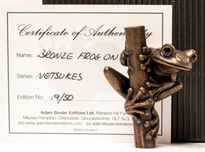 Frog on Cane - bronze - Netsuke Series