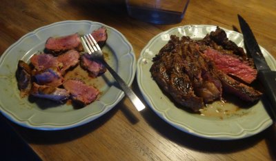 Duck steak and Beef steak