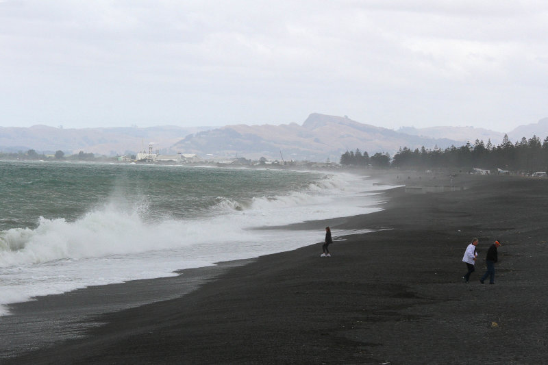 Surf was rough. Cape Kidnappers was in background.  Later I would be there. 
