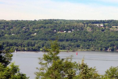 Red and white aids to navigation on Lake Cayuga