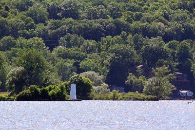 White ATON (topless lighthouse) taken from car, route 13, Ithaca's east side