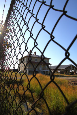 Couldn't go in, so took pictures from, through & along the fence, plus standing on a rock near the restroom.