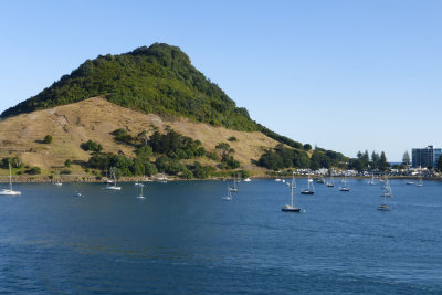 Ship went right by big beautiful Mt Maunganui & into port in Tauranga, NZ