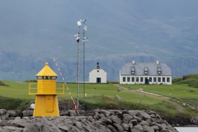 Walked up to Videy ferry area to see Skarfagards lighthouse close (close to cruise dock; Videy Island in background.)