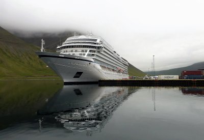 The water in the fjord was like glass. (Viking Jupiter with reflection)