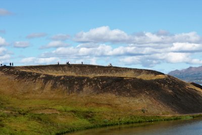 Pseudocraters at Skutustadir (rootless cones) were formed when explosions of steam met the lake.