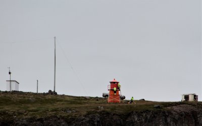 Arnarnes lighthouse - work being done (from Gudron K boat to Vigur)