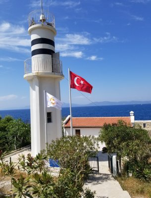 Back in Kusadasi, walked around with Howard, then walked down to Pigeon Island to see lighthouse close up.