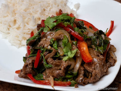 Thai Basil Beef (Pad Gra Prow) with rice