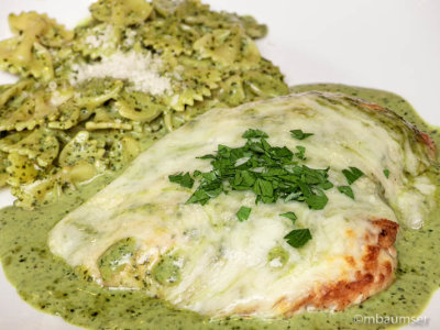 Chicken Pesto Parmesan with Pesto Pasta