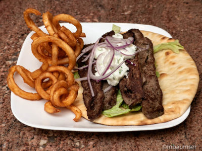 Gyro with Tzatziki and spiral fries 