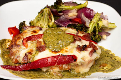 Pesto Chicken Tuscan Style with Roasted Vegetables 