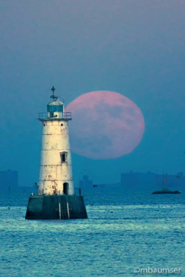 Moon Rise Over Great Beds Lighthouse NJ  158947