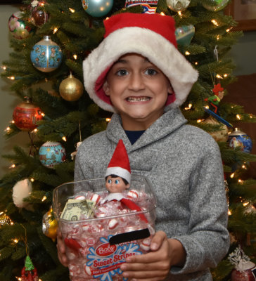 AJ with his Elf on a Shelf