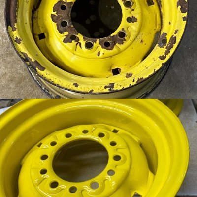 Cleaned up and painted the wheels on my tractor