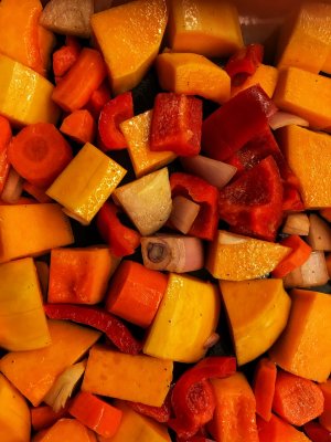 The beginnings of roasted butternut squash soup