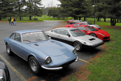 From left, 1969 Ferrari 365 GTC, 1970s Dino 308 GT4 and 2018 488 GTB (3826)