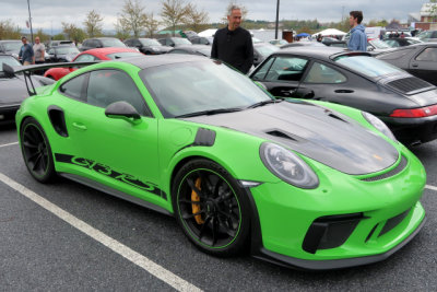 2019 Porsche 911 GT3 (991.2) in Lizard Green, spectator parking lot, Porsche Swap Meet in Hershey, PA (3294)