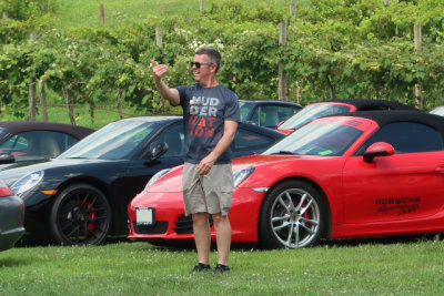 Eric supervises parking at winery. PCA-CHS 2019 Tour & Rally Event Nos. 6 -- Southern Maryland Tour, July 6 (3754-c)