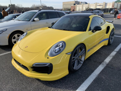 Porsche 911 Turbo S, 991.1, Racing Yellow, at cars & coffee in Hunt Valley, Maryland (2748)