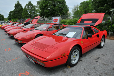 2012 Vintage Ferrari Event, 1988 Ferrari 328 GTS, foreground, and 3 1980s Testarossas (3267)