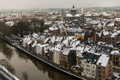 The city of Namur at the confluence of the  Sambre and Meuse rivers