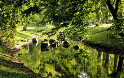 En promenad i parken en solig maj-kvll. Photoshop endast fr ltt kad mellantonskontrast