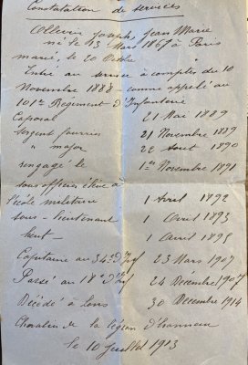 Etats de service de Joseph Jean Marie OLLIVIER