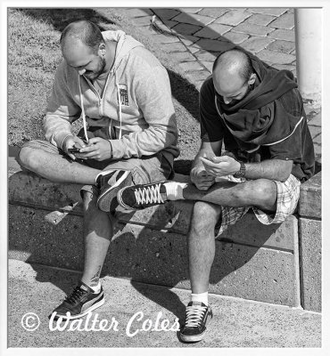 Men on Cellphones HB Pier 2-9-15 CC AI BW Frame w.jpg