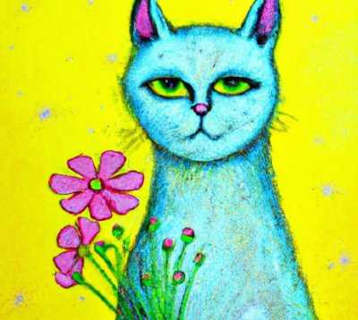 blue cat w pink cosmos 2