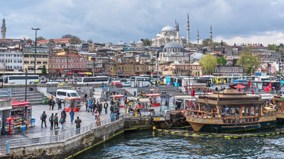 Bridge view of pier with Sleymaniye Mosque above