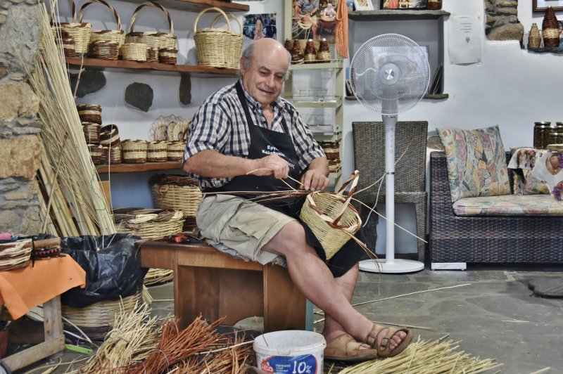 Basket weaving in Volax, Tinos.