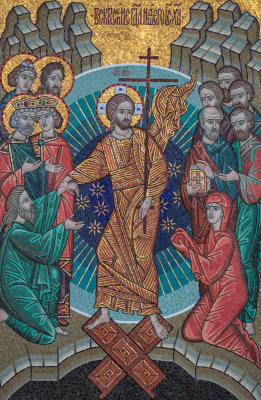 Iconic Tiled Christian Scene in Russian Wall